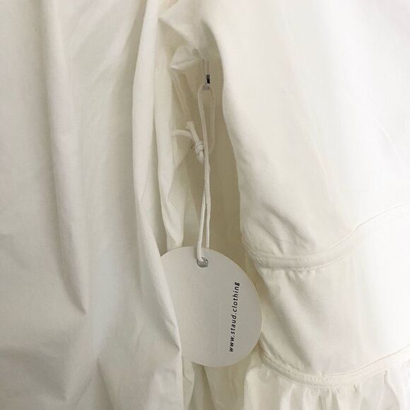 Staud White Poplin Balloon Sleeve Peplum Waist V-Neck Blouse NWT Size 8/Medium - Picture 5 of 8